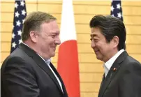  ?? Reuters ?? Pompeo meets Abe at Abe’s residence in Tokyo on Sunday. —