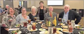  ??  ?? Cave Spring officials pose at the Great Wolf Lodge Wednesday night at the Georgia Department of Community Affairs fall conference and awards dinner in LaGrange. Pictured from left are City Council members Joyce Mink and Nancy Fricks, City Clerk Judy Dickinson, Council members Nellie McCain and Tom Lindsey and Mayor Dennis Shoaf. / Contribute­d