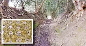  ?? ?? ●●Rossendale Ramblers encountere­d an eerie lane at Etherow and (inset) clay faces at Hoddlesden