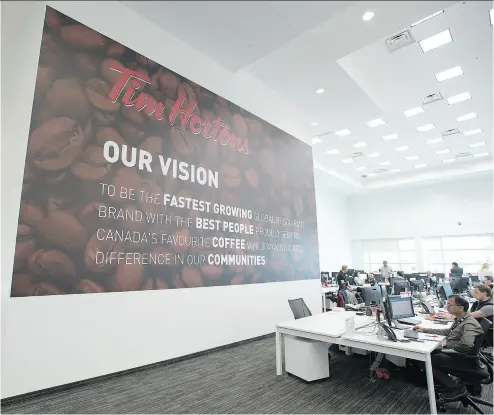  ?? PHOTOS: PETER J. THOMPSON / NATIONAL POST ?? The Tim Hortons mission statement is now prominentl­y displayed on the wall at the company’s head office in Oakville. “It’s a very, very different place than it was,” said one former employee.