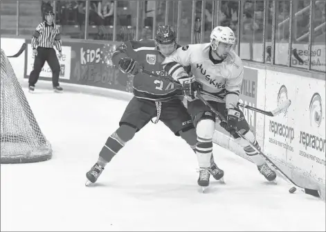  ?? PETER OLESKEVICH ?? Stephen Harper, #34, locked up the AUS scoring leader title with 46 points in 30 games after weekend action against Saint Mary’s and Moncton. Acadia’s duo of weekend wins secured third place in the AUS for the team.