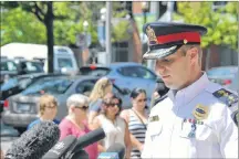  ?? STU NEATBY/THE GUARDIAN ?? Fredericto­n Deputy Police Chief Martin Gaudet speaks to media on Saturday morning. Police say they have charged 48-year old Mathew Raymond in connection with Friday’s shooting. Raymond has been charged with four counts of first degree murder.