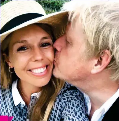  ??  ?? OH BABY: A stubbly Boris plants a kiss on Carrie’s cheek in an Instagram snap – believed to have been taken in Mustique – she used to announce their happy news