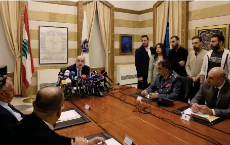  ?? AFP ?? Lebanese Interior Minister Bassam Al-Mawlawi speaks during a press conference about the killing of Pascal Suleiman which shook the country, at the Ministry of Interior in Beirut.
