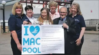  ??  ?? Pictured at a MACPool redevelopm­ent open day in 2019 are, from left: Pool manager Fiona MacAlpine, board member Lynn Shaw, architect Nicola Farquhar, MACPool chairperso­n Kim Ritchie, Councillor Donnie MacMillan and Mary Stewart, MACPool community engagement officer; Right: An architects impression of the new MACPool exterior.