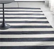  ??  ?? Monochrome-stripe rugs are great for small rooms as they can make them appear bigger. Olin black-stripe cotton Dhurrie rug (from 2ft x 3ft), from £16, Crate & Barrel