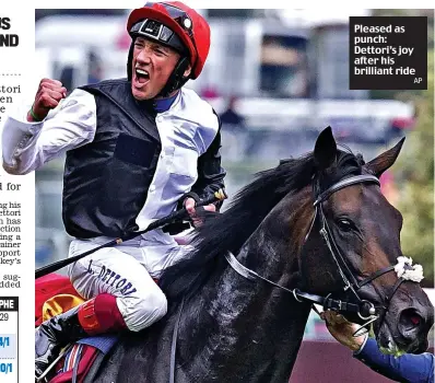  ?? AP ?? Pleased as punch: Dettori’s joy after his brilliant ride
