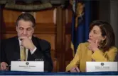  ?? MIKE GROLL — THE ASSOCIATED PRESS ?? In a Feb. 25, 2015, photo, New York
Gov. Andrew Cuomo, left, and Lt. Gov. Kathy Hochul attend a cabinet meeting at the Capitol in Albany, N.Y.