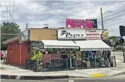  ?? Jacqueline Pinedo Los Angeles Times ?? MADRE’S shrimp dinner and a memela, clockwise from top; Rocio’s, home to an impressive range of moles; juices and a taco from Juice Bar and Mini Market La Oaxaqueña; folding a Poncho’s tlayuda.