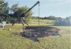  ??  ?? The remains of the arson hit basket swing in Herrington Country Park