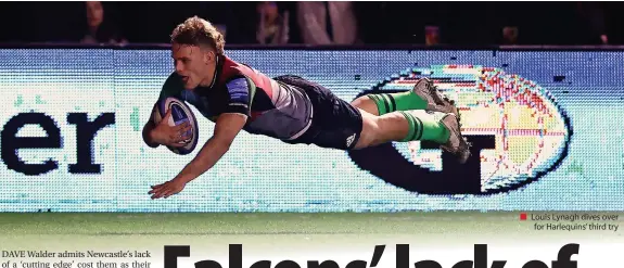  ?? ?? ■
Louis Lynagh dives over for Harlequins’ third try