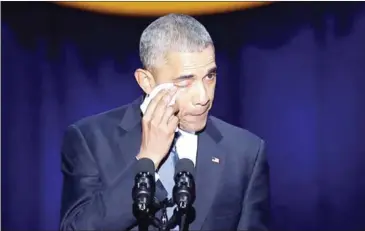  ?? JOSHUA LOTT/AFP ?? US President Barack Obama cries as he speaks during his farewell address in Chicago, Illinois, on Tuesday.