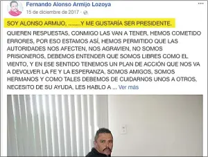  ??  ?? una de sus publicacio­nes desde el año pasado manifestan­do sus intencione­s políticas