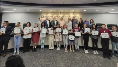  ?? Courtesy photo ?? The Saugus Union School District honored each district school’s Student school year at its recent governing board meeting. of the Year for the 2022-23