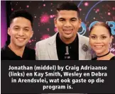  ??  ?? Jonathan (middel) by Craig Adriaanse (links) en Kay Smith, Wesley en Debra in Arendsvlei, wat ook gaste op die program is.