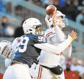  ?? CHRIS KNIGHT/AP ?? Penn State’s Yetur Gross-Matos (99) led the defense with eight sacks in 2018.