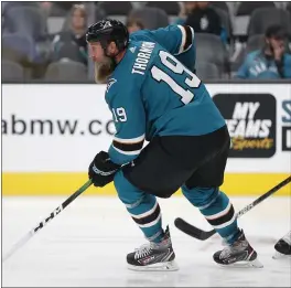  ?? NHAT V. MEYER — STAFF PHOTOGRAPH­ER ?? Future Hall of Famer Joe Thornton, who has played 1,098 of his 1,630 NHL games in San Jose, said he will come back to the team next year because “I’m a Shark.”