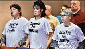  ?? NICK GRAHAM / STAFF ?? Family members of Leslie Dalton, including her mother, Rebecca Charlton (center), were in court Monday when trial dates were set for the couple accused of dumping Dalton’s body after an apparent overdose.