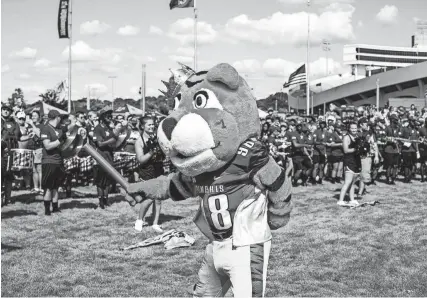  ?? THE COMMERCIAL APPEAL FILES ?? Sept. 1, 2018: The University of Memphis mascot, Pouncer, gets fans excited before the arrival of the Tiger football team before the start of a game versus Mercer at Liberty Bowl Memorial Stadium.