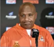  ?? DAVID RICHARD - THE ASSOCIATED PRESS ?? In this Sept. 10 file photo, Cleveland Browns head coach Hue Jackson speaks during a news-conference after an NFL football game against the Pittsburgh Steelers in Cleveland.