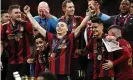  ??  ?? Miguel Almirón lifts his arms to celebrate Atlanta United’s MLS Cup triumph. Photograph: Todd Kirkland/AP