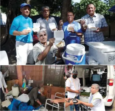  ?? ?? UN CAMBIO DE VIDA DE 180 GRADOS TRAS VIVIR EN CALLE
Ricardo Rodríguez, junto a clientes y amigos de la Mensajeros de la Paz, muestra las burritas que elabora. La imagen inferior izquierda fue tomada el día que lo sacaron de la calle, y la inferior derecha de su actual estado, colaborand­o en una entrega de comida de la organizaci­ón que le ha ayuda. Fotos:josé Cantarero