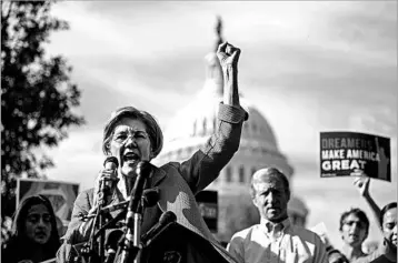  ?? SHAWN THEW/EPA ?? Sen. Elizabeth Warren, D-Mass., demands passage of legislatio­n to protect DACA recipients Thursday at the U.S. Capitol.
