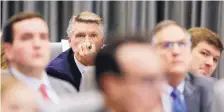  ?? JULI LEONARD/THE NEWS & OBSERVER ?? Mark Harris listens to the public evidentiar­y hearing on the 9th Congressio­nal District investigat­ion Monday at the North Carolina State bar in Raleigh, N.C.