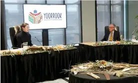  ?? Photograph: Yoorrook Justice Commission ?? Suzannah Henty, a descendant of the first permanent European settlers in Victoria, at a truth-telling hearing at the Yoorrook Justice Commission.