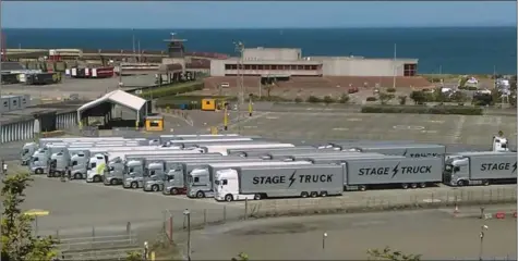  ??  ?? Coldplay’s equipment trucks parked in Rosslare Harbour.