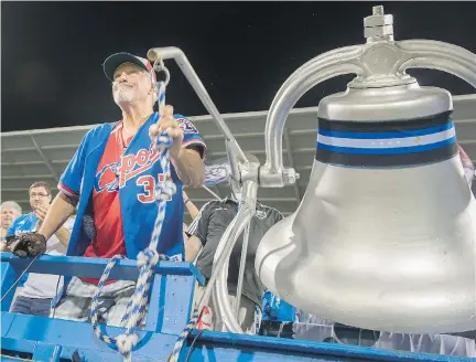  ?? PETER McCABE/THE CANADIAN PRESS ?? Former Expos pitcher Bill Lee was at Saputo Stadium and tasked with ringing the North Star Bell for every home goal during Wednesday’s game between the Impact and the Philadelph­ia Union. With Lee on duty, the Impact won 2-1 to improve to 6-6-6.