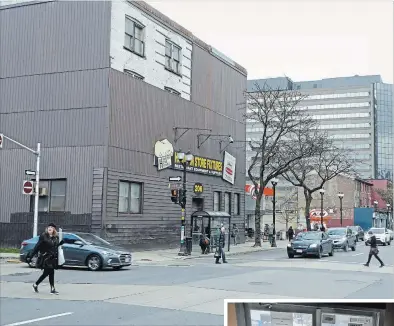  ?? PHOTOS BY PAUL WILSON ?? There’s no denying it — the big, brown box at King and Caroline is one ugly building. But with a little of that brown siding now stripped away, we can see how it used to be.