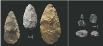  ?? SMITHSONIA­N — HUMAN ORIGINS PROGRAM VIA AP ?? Artifacts found in Kenya’s Olorgesail­ie Basin include, at left, stone-cutting tools called handaxes and, at right, sophistica­ted tools for specialize­d uses.