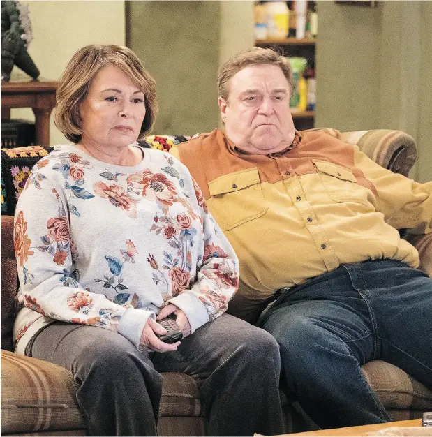  ?? ADAM ROSE / ABC VIA THE ASSOCIATED PRESS ?? Roseanne Barr and John Goodman in the reboot of Roseanne, which is back on television after a 20-year hiatus.