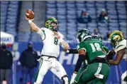  ?? JASON GETZ FOR THE AJC ?? Quarterbac­k Jake Garcia played one game for Valdosta after his California high school postponed its football season until spring. After being declared ineligible, he led Grayson to a state championsh­ip.