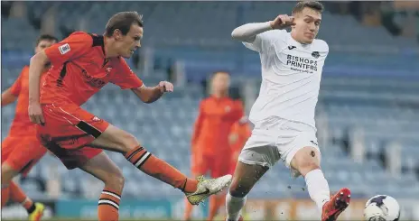  ??  ?? EX-ROYAL
USP defender Harry Birmingham, left, in action for Portcheste­r during the 2018 Portsmouth FA Cup final