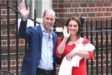  ??  ?? Prince William and Catherine show their newly-born son, their third child, to the media outside the Lindo Wing at St Mary’s Hospital in central London, last Apr 23. — AFP file photo