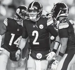 ?? JOE SARGENT TNS ?? Mason Rudolph, the third starting quarterbac­k for the Steelers this season after Kenny Pickett and Mitch Trubisky, will try to engineer an upset at Buffalo on Sunday.