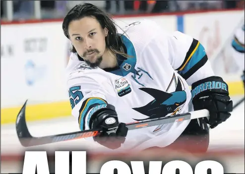  ?? — GETTY IMAGES FILES ?? Former Senators defenceman Erik Karlsson has two goals and 13 assists through 26 games with the San Jose Sharks.