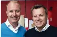  ?? Foto: Ikea/dpa ?? Zwei Manager unter sich: Der scheiden de Ikea Chef Peter Agnefjäll (links) und Nachfolger Jesper Brodin.