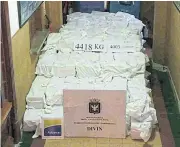  ??  ?? THE BIGGEST BLOW: Uruguay’s navy shows 4,418 kg of cocaine seized at Montevideo’s port on Friday. Uruguayan authoritie­s have opened an investigat­ion into the seizure.