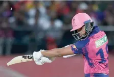  ?? — AFP ?? Rajasthan Royals’ Yashasvi Jaiswal plays a shot during the Indian Premier League match between Punjab Kings and Rajasthan Royals.