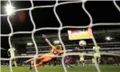  ?? ?? Jordan Ayew doubles Crystal Palace’s lead with a fine finish past Aaron Ramsdale. Photograph: Andrew Boyers/Action Images/ Reuters