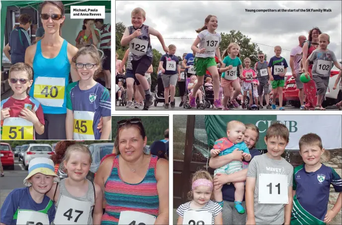  ??  ?? Roisin Kearns with Zoe and Edel Curran Michael, Paula and Anna Reeves Young competitor­s at the start of the 5K Family Walk Calum Byrne, Emma Dunne, Joe Dunne, Cameron Byrne and Gracie Byrne