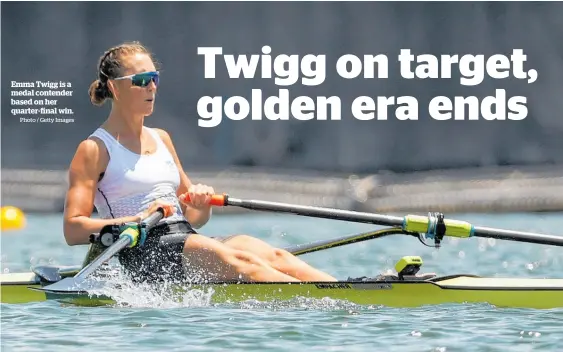  ?? Photo / Getty Images ?? Emma Twigg is a medal contender based on her quarter-final win.