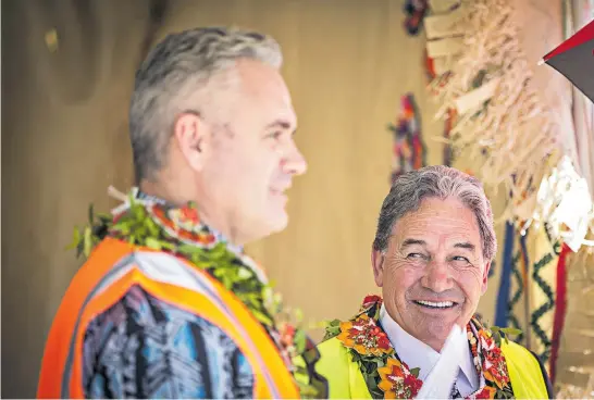  ?? Main picture / Michael Craig ?? Fletcher Tabuteau (left) and Winston Peters at Pili Village, Tonga during the Government’s Pacific mission. Below Ron Mark (left) and Shane Jones.