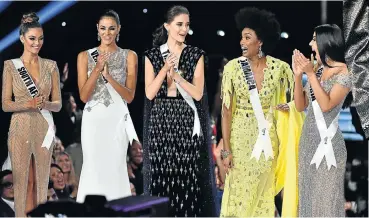 ?? Picture: Getty Images ?? Miss South Africa Demi-Leigh Nel-Peters, Miss Venezuela Keysi Sayago, Miss Thailand Maria Poonlertla­rp, Miss Jamaica Davina Bennett and Miss Colombia Laura González during the 2017 Miss Universe pageant in Las Vegas last month.