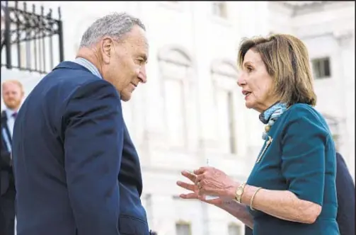  ?? ?? Senate Majority Leader Chuck Schumer (l.) and House Speaker Nancy Pelosi are up against challenges galore over avoiding both a government shutdown and a national default, funding military and passing Biden budget. Senate GOP big Mitch McConnell (below) is not expected to help much.