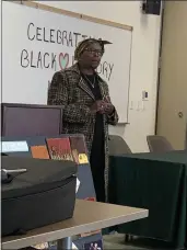  ?? ?? Aqeela Markowski speaks at the Lake County Campus Black History Month Celebratio­n.