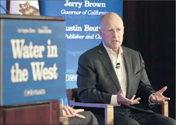  ?? Lawrence K. Ho Los Angeles Times ?? WHILE GOV. JERRY BROWN’S drought plan would seem to require him to take a whip to the state’s water wasters, he was far more emphatic and energetic when talking up the threat of climate change.